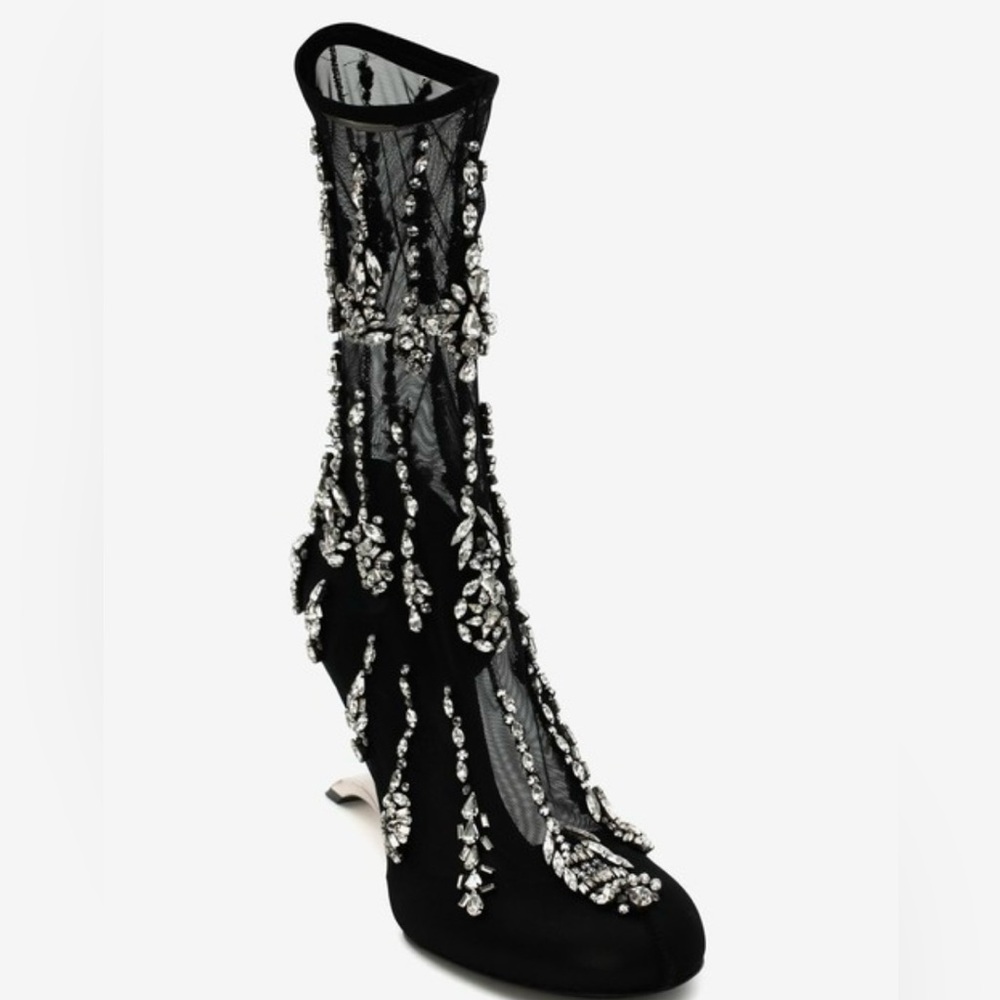 Alexander McQueen Embellished Mesh Sculptural-Heel Boots - Picture 3 of 14